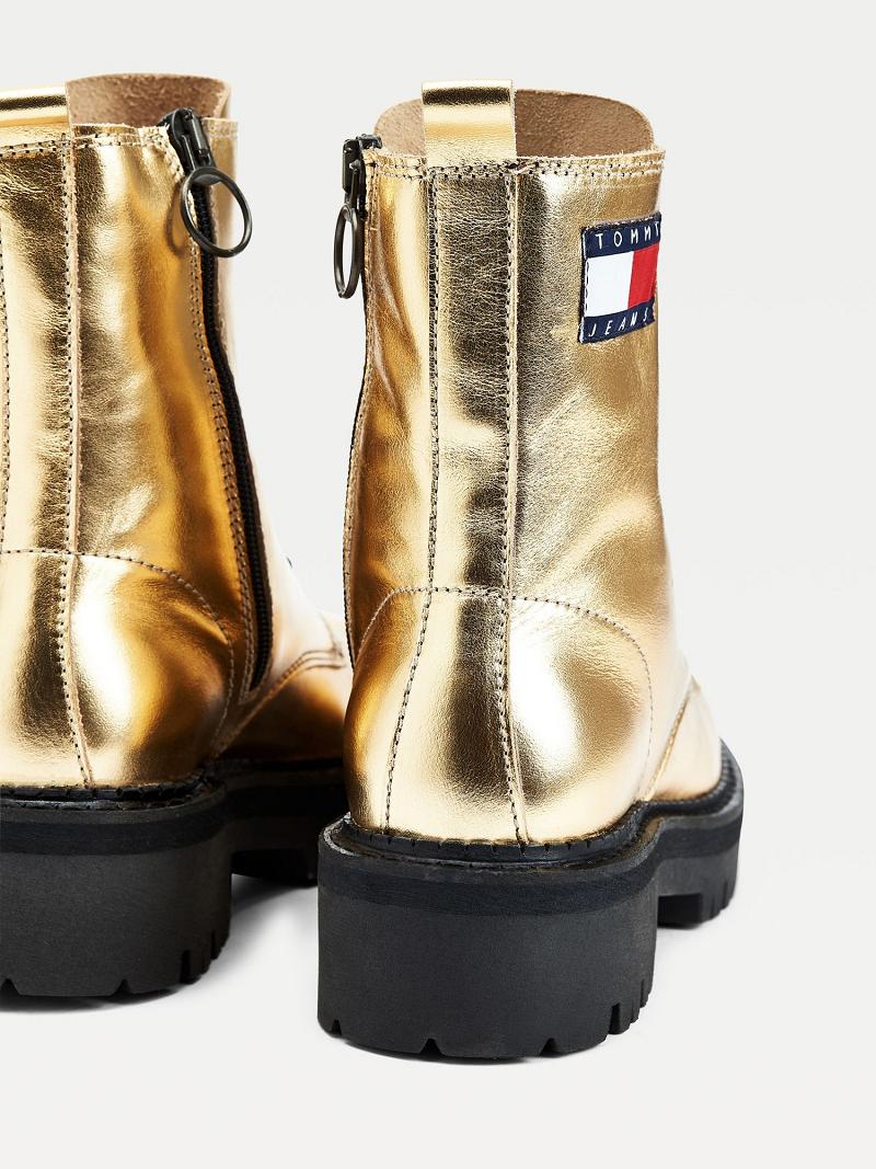 Női Tommy Hilfiger Gold Bőr Boot Arany | HU 581RVD